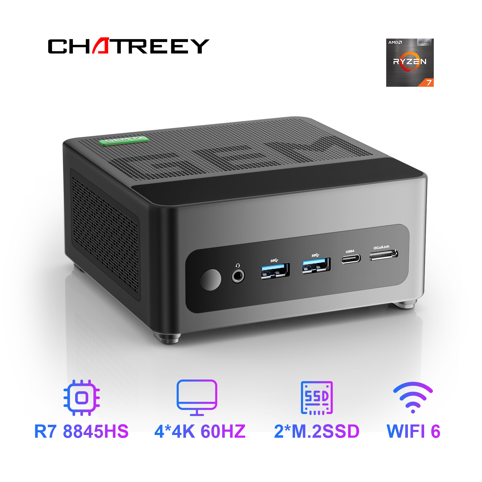 Chatreey GEM 미니 PC R7 8845HS 7840HS 780M R9 6900HX 680M 게임용 데스크탑 컴퓨터(WiFi 6/블루투스 5.2/OCuiLink/HDMI/USB 4 포함) 추천상품